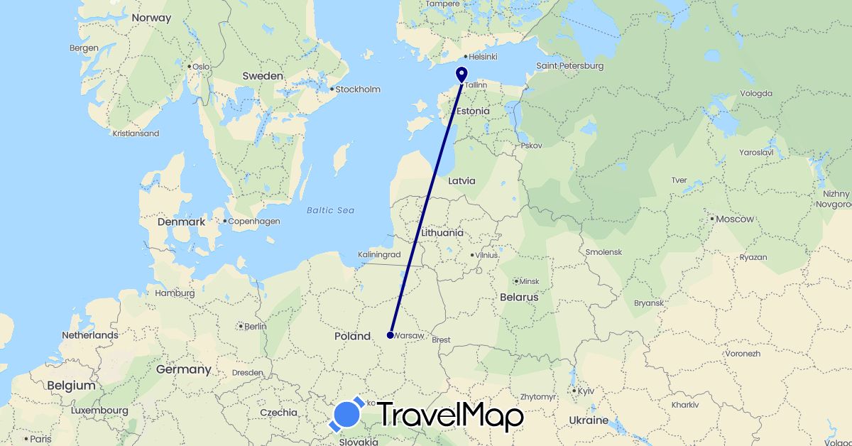 TravelMap itinerary: driving in Estonia, Poland (Europe)